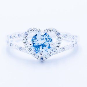 Clear Zircon in Silver Heart Ring